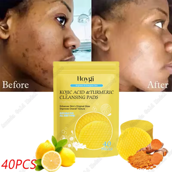 Turmeric Kojic Acid Facial Exfoliating Cleansing Pad Lemon Deeply Cleansing Skin Brightening Whitening Cotton Pad Face Skin Care - Image 4