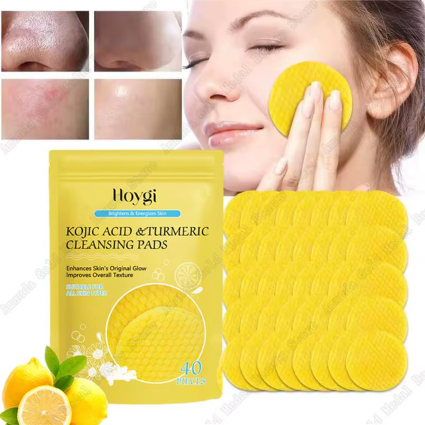 Turmeric Kojic Acid Facial Exfoliating Cleansing Pad Lemon Deeply Cleansing Skin Brightening Whitening Cotton Pad Face Skin Care - Image 6