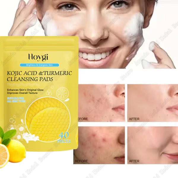 Turmeric Kojic Acid Facial Exfoliating Cleansing Pad Lemon Deeply Cleansing Skin Brightening Whitening Cotton Pad Face Skin Care - Image 5